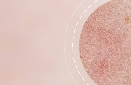 A soft, textured background with a circular, slightly blurred area in a muted color palette, featuring subtle patterns and a dotted border.