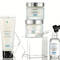 A collection of skincare products from SkinCeuticals, including a hydrating mask, a moisturizer, and a serum, displayed on a clear stand.