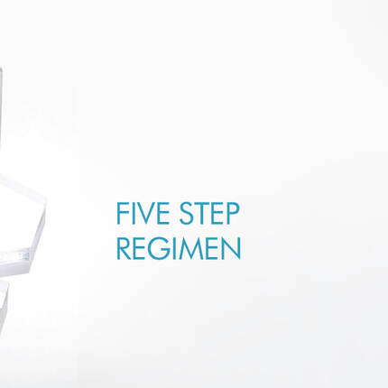 Three skincare products from SkinCeuticals are displayed on a clear acrylic stand. The bottles include a dark serum, a brown glass dropper bottle, and a larger bottle with a pump, all against a clean, white background.