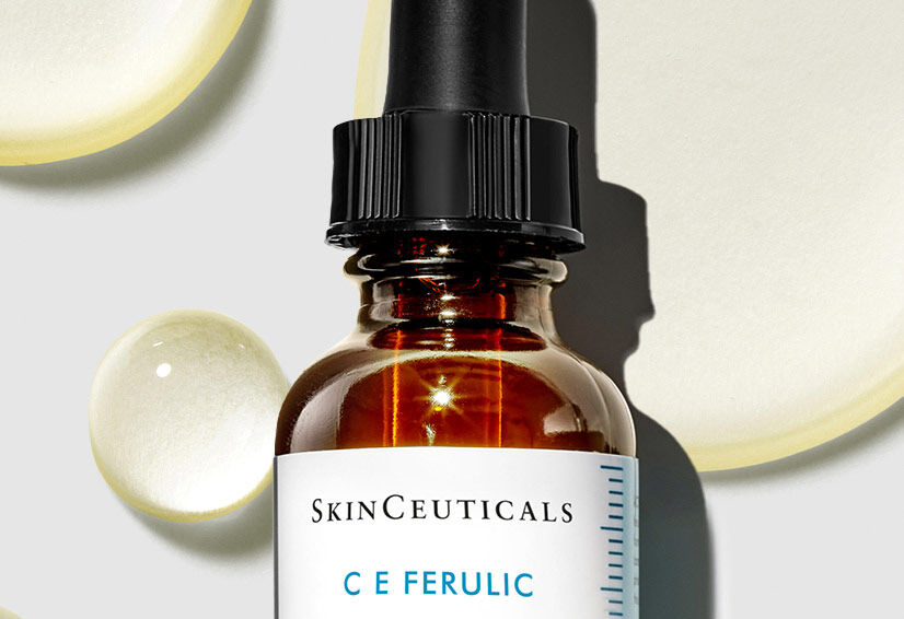 Close up of ferulic acid ingredient - golden coloured molecules